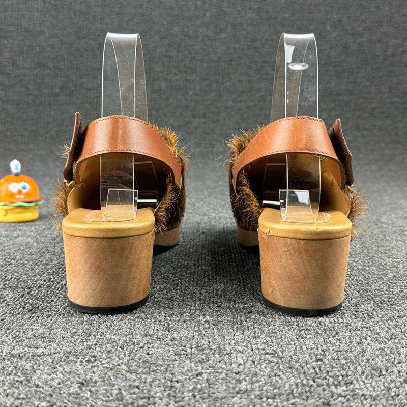 Gucci Brown Fur-Clad High Heel Clogs 0079