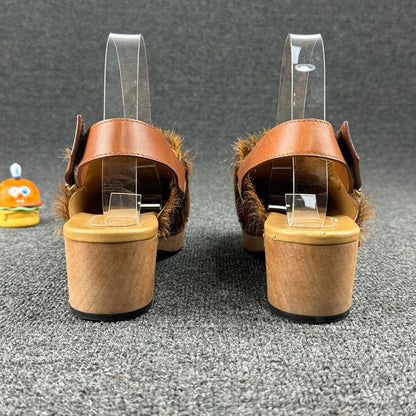 Gucci Brown Fur-Clad High Heel Clogs 0079