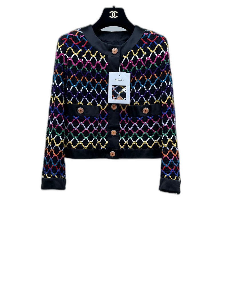 Colorful Diamond Pattern Round Neck Jacket