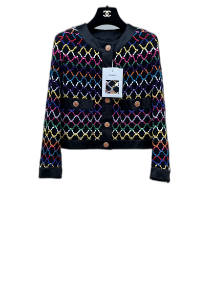 Colorful Diamond Pattern Round Neck Jacket