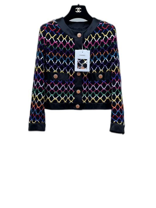 Colorful Diamond Pattern Round Neck Jacket