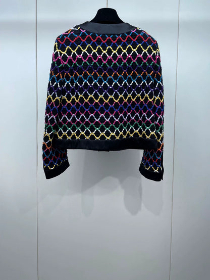 Colorful Diamond Pattern Round Neck Jacket