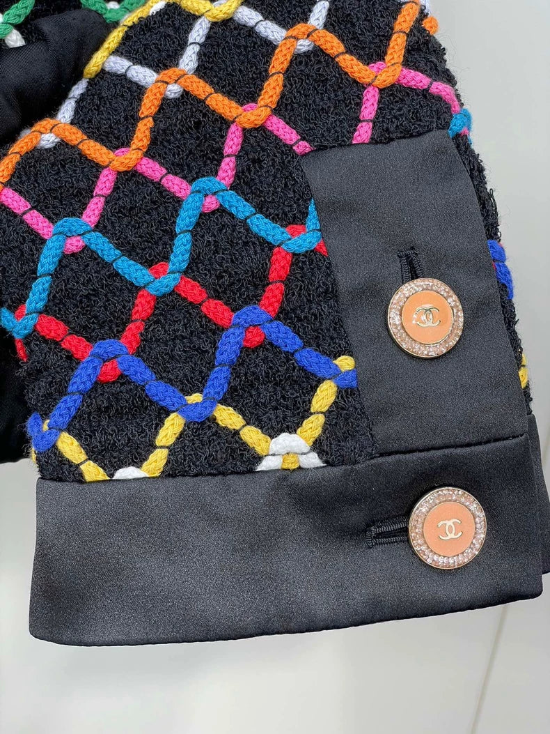 Colorful Diamond Pattern Round Neck Jacket