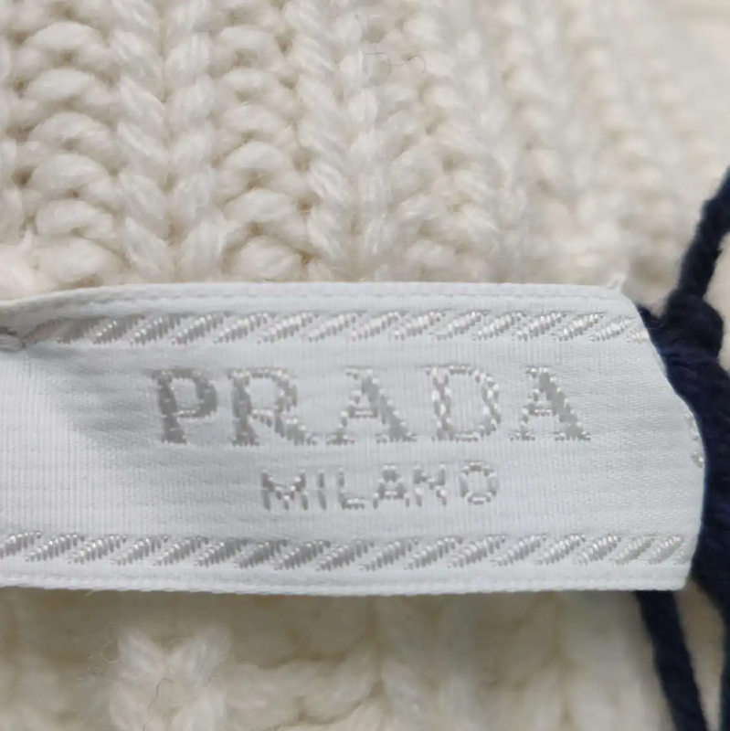 Prada Embroidered Logo Beige Wool Sweater