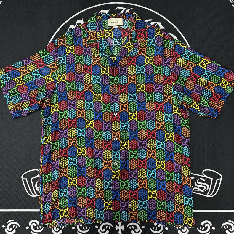 Gucci Rainbow Print Silk Short Sleeve Shirt-yf