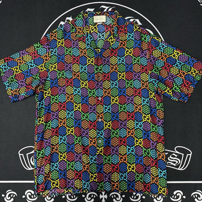 Gucci Rainbow Print Silk Short Sleeve Shirt-yf