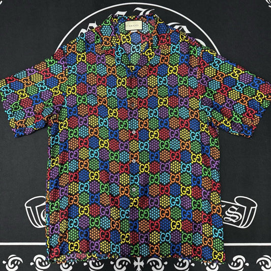 Gucci Rainbow Print Silk Short Sleeve Shirt-yf