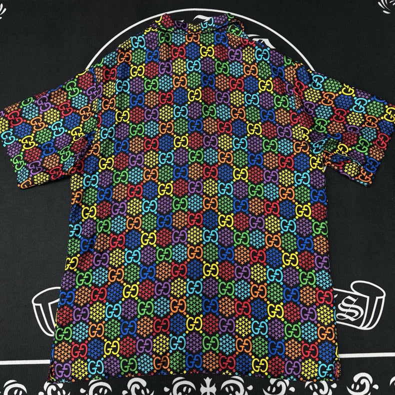 Gucci Rainbow Print Silk Short Sleeve Shirt-yf