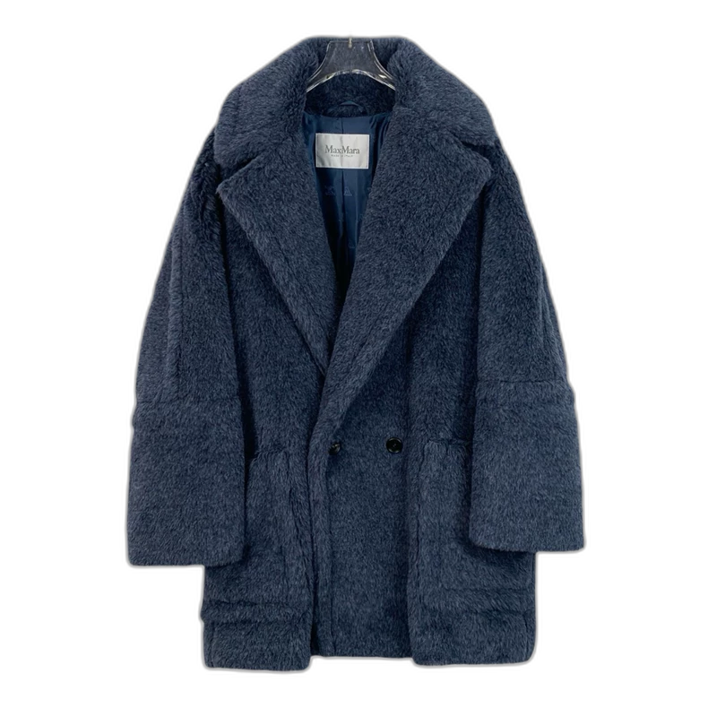 Blue Double-Breasted Alpaca Coat