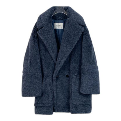 Blue Double-Breasted Alpaca Coat