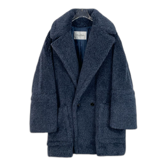 Blue Double-Breasted Alpaca Coat