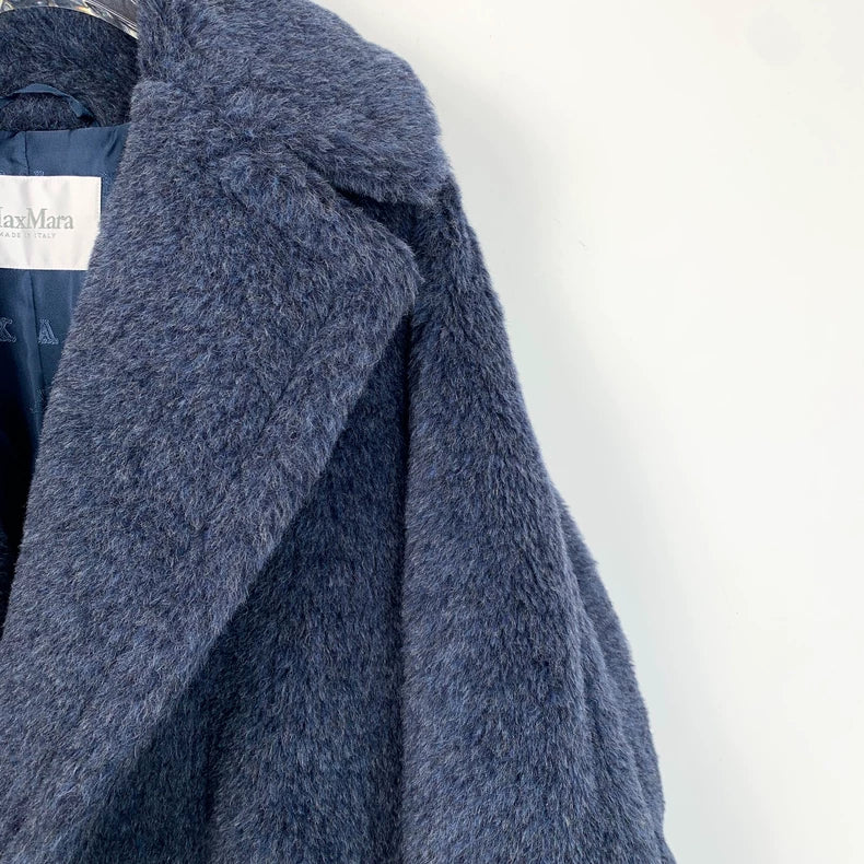 Blue Double-Breasted Alpaca Coat