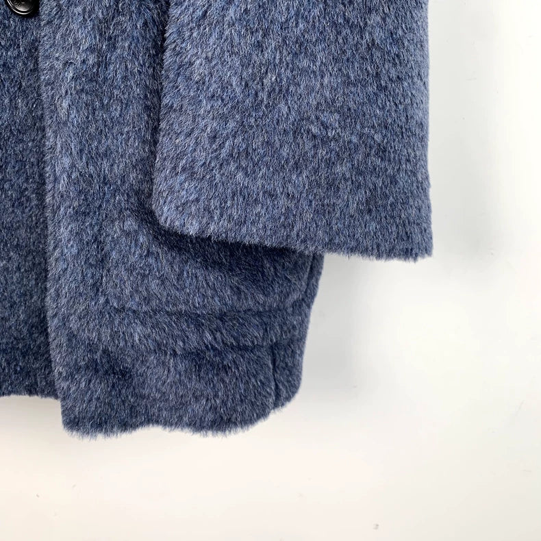 Blue Double-Breasted Alpaca Coat