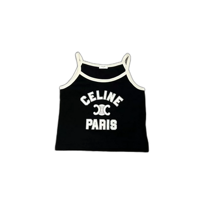 Celine Black Logo Tank Top with Straps