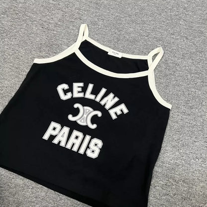 Celine Black Logo Tank Top with Straps