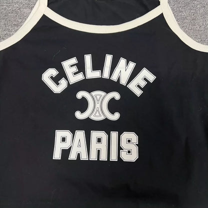 Celine Black Logo Tank Top with Straps