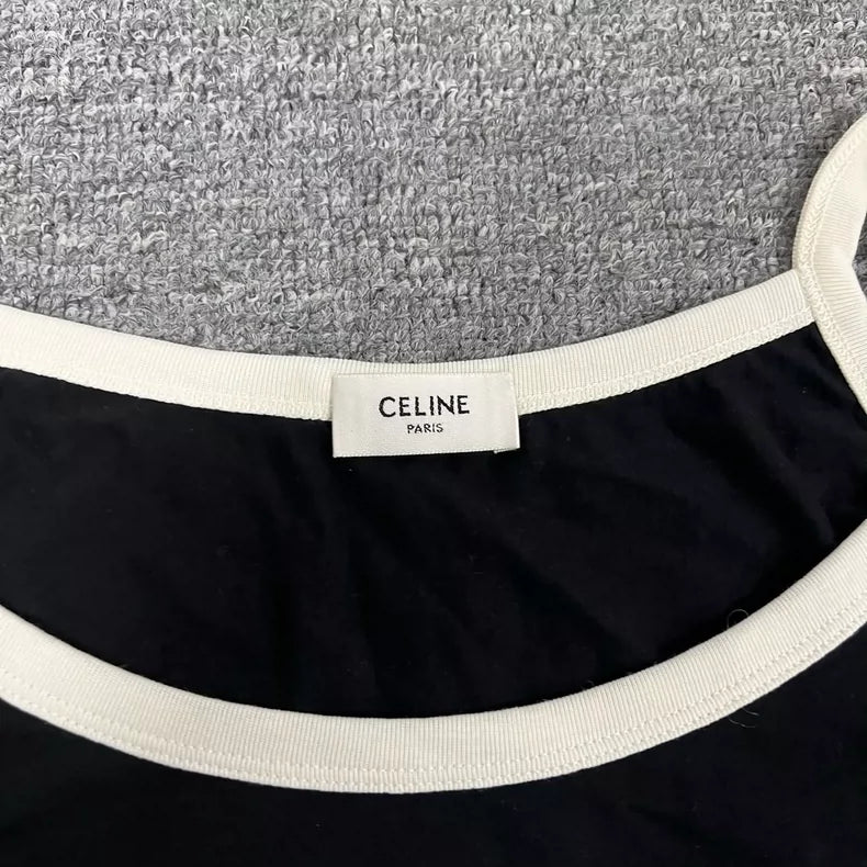 Celine Black Logo Tank Top with Straps