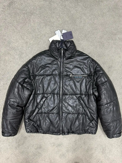 Prada Black Leather Puffer Jacket for Men