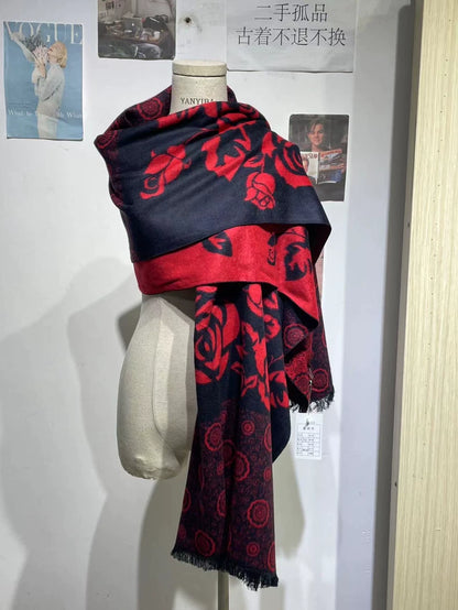 Vintage Chanel Wool Scarf with Rose Pattern