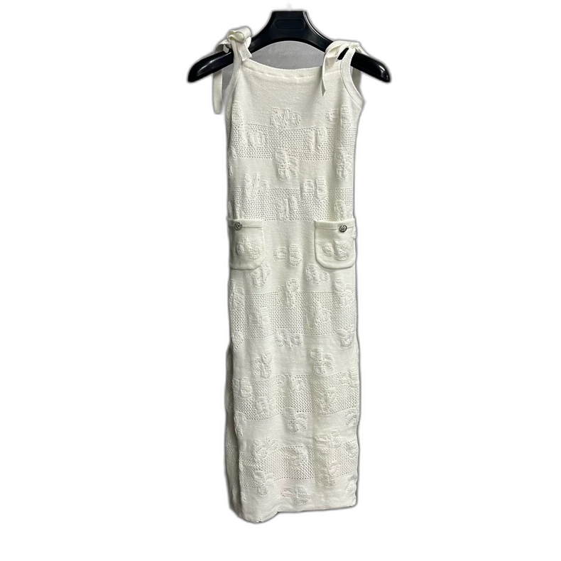 Chanel White Embossed Logo Dress Size 34