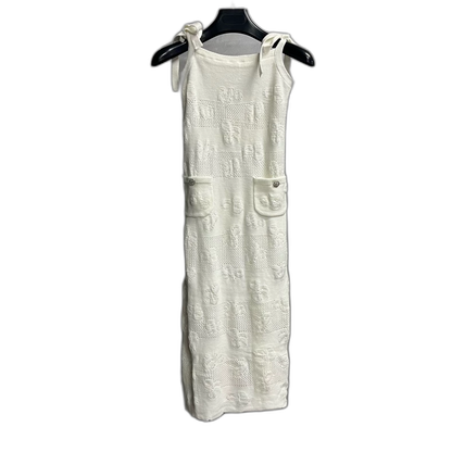 Chanel White Embossed Logo Dress Size 34