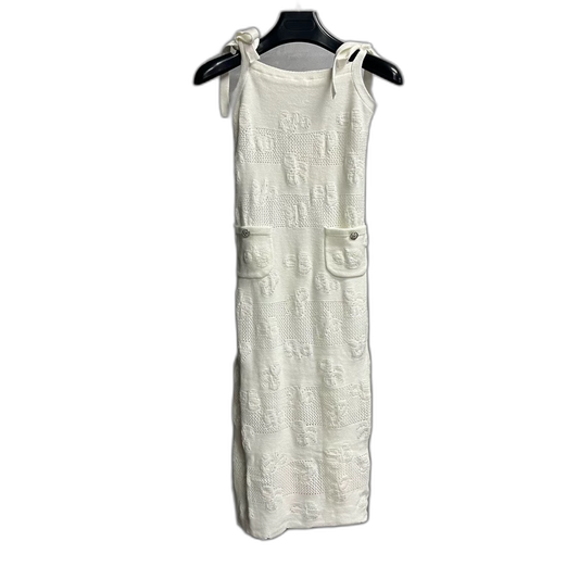 Chanel White Embossed Logo Dress Size 34