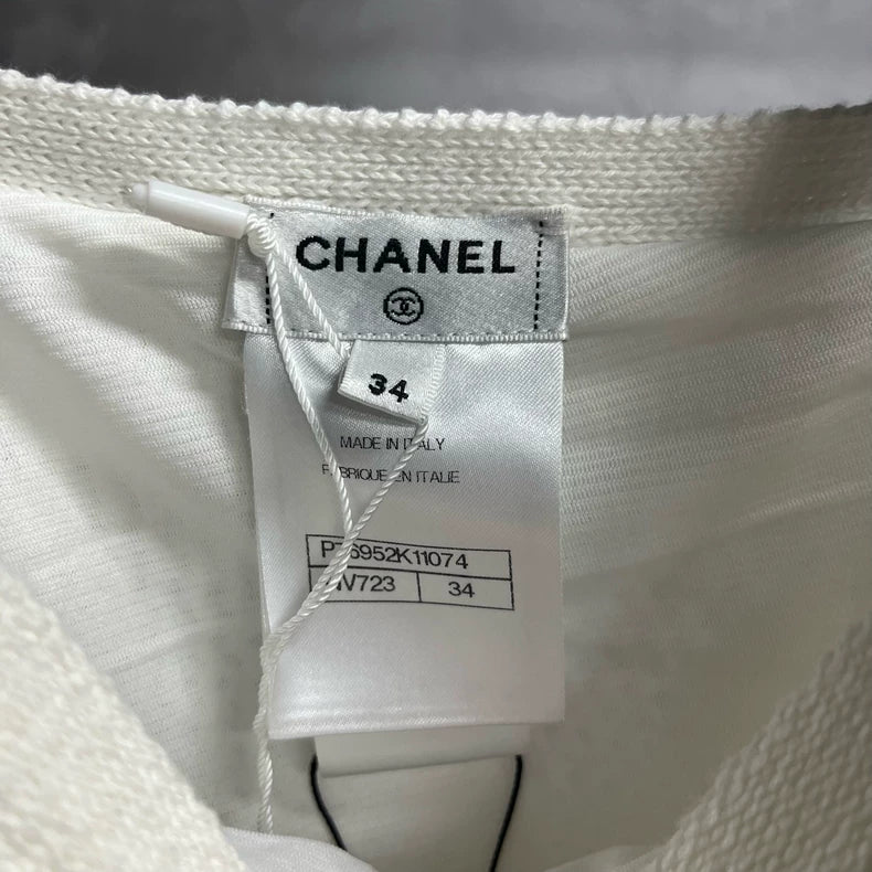 Chanel White Embossed Logo Dress Size 34