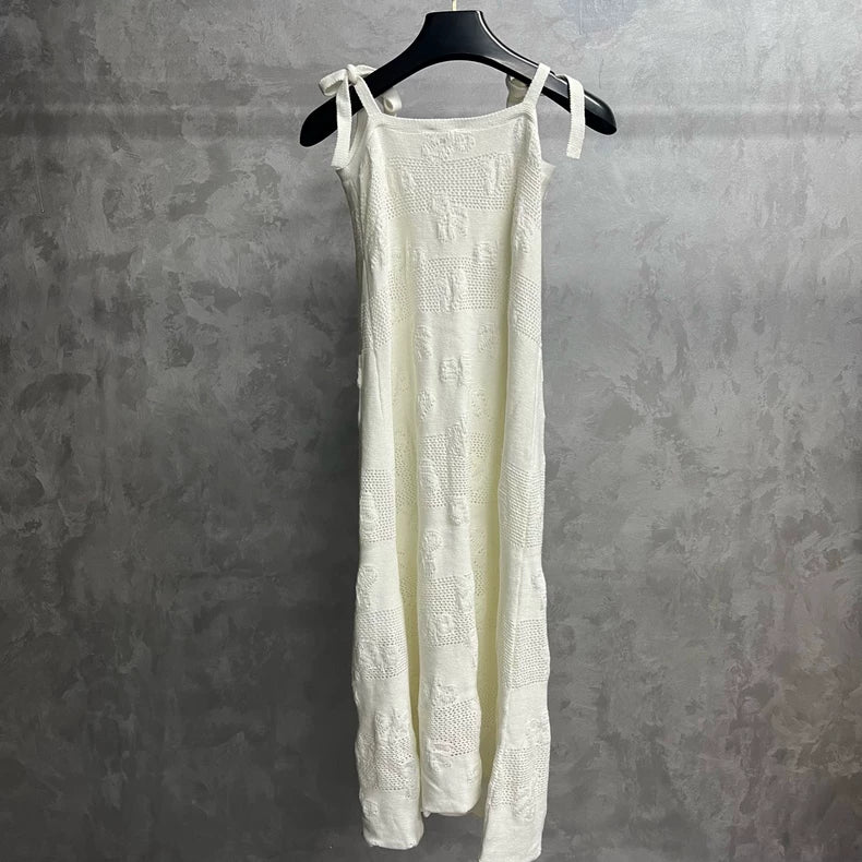 Chanel White Embossed Logo Dress Size 34