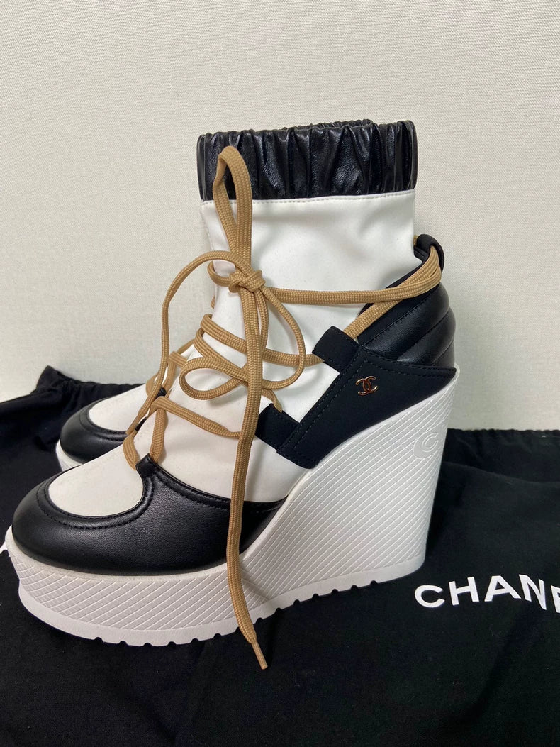 Chanel Logo Platform Sneakers With Cross Straps