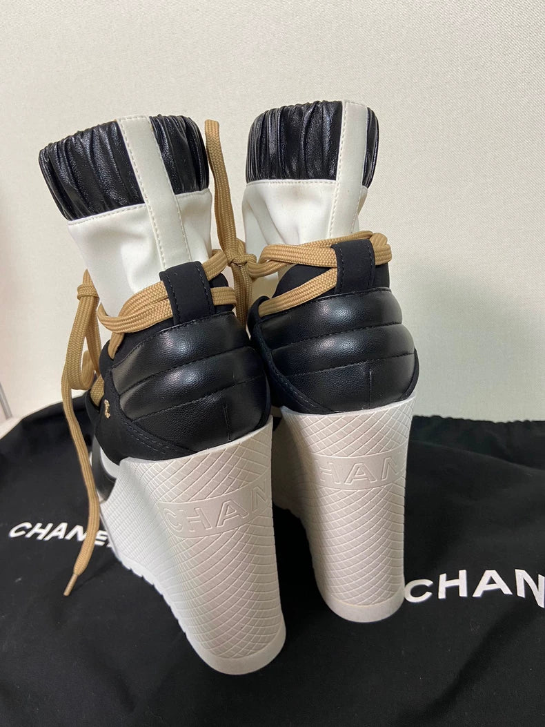 Chanel Logo Platform Sneakers With Cross Straps