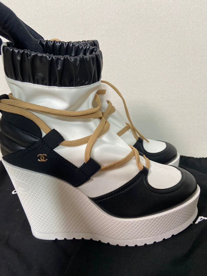Chanel Logo Platform Sneakers With Cross Straps