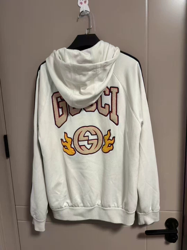 Gucci Flame Embroidery Zip Hoodie-yf