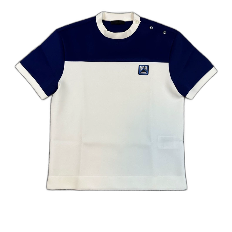 Prada Blue White Panel Short Sleeve T-Shirt