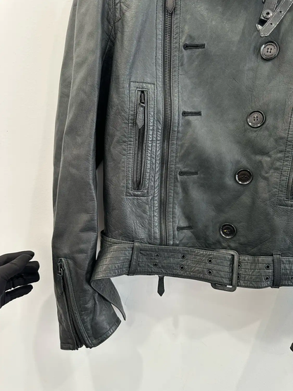 Burberry Men's Black Leather Coat Size L