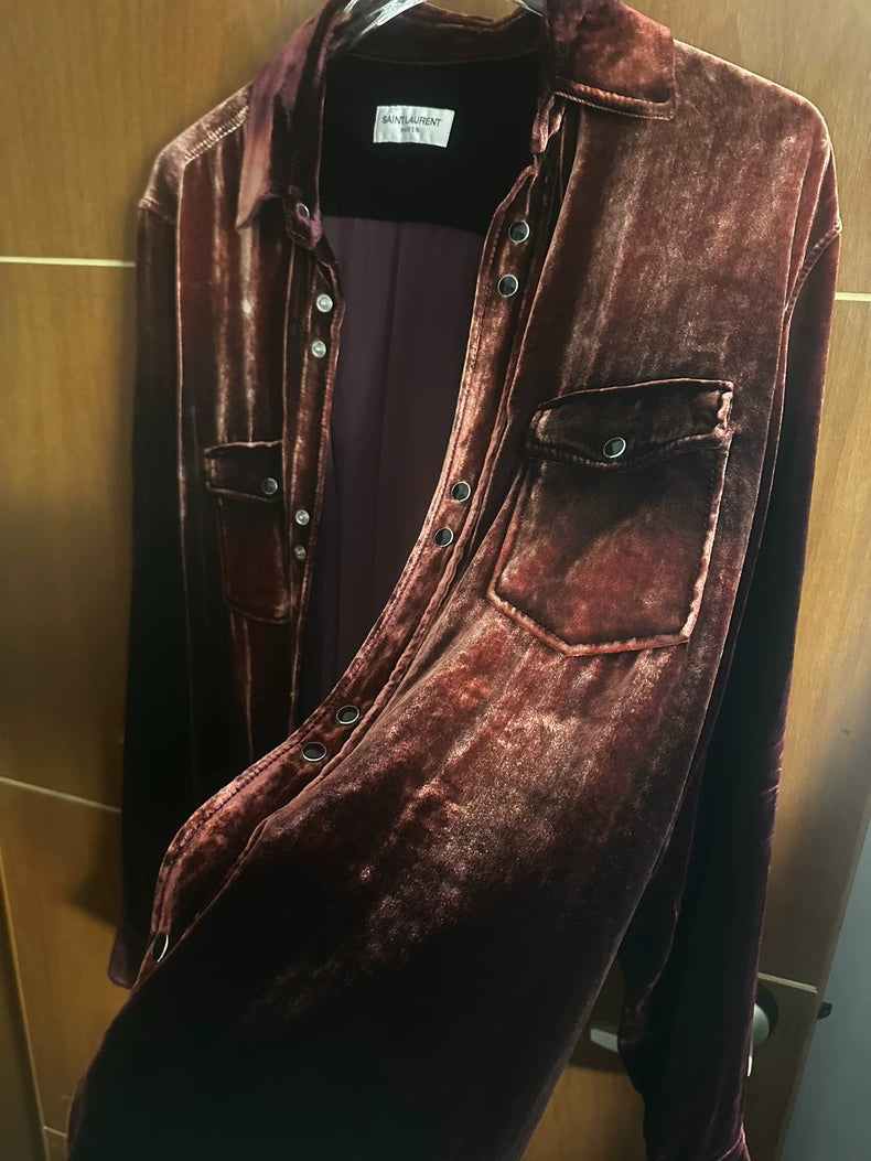 Saint Laurent Red Velvet Western Shirt