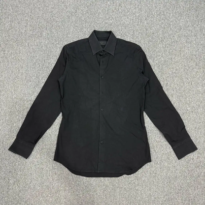 Prada Black Cotton Long Sleeve Men's Shirt