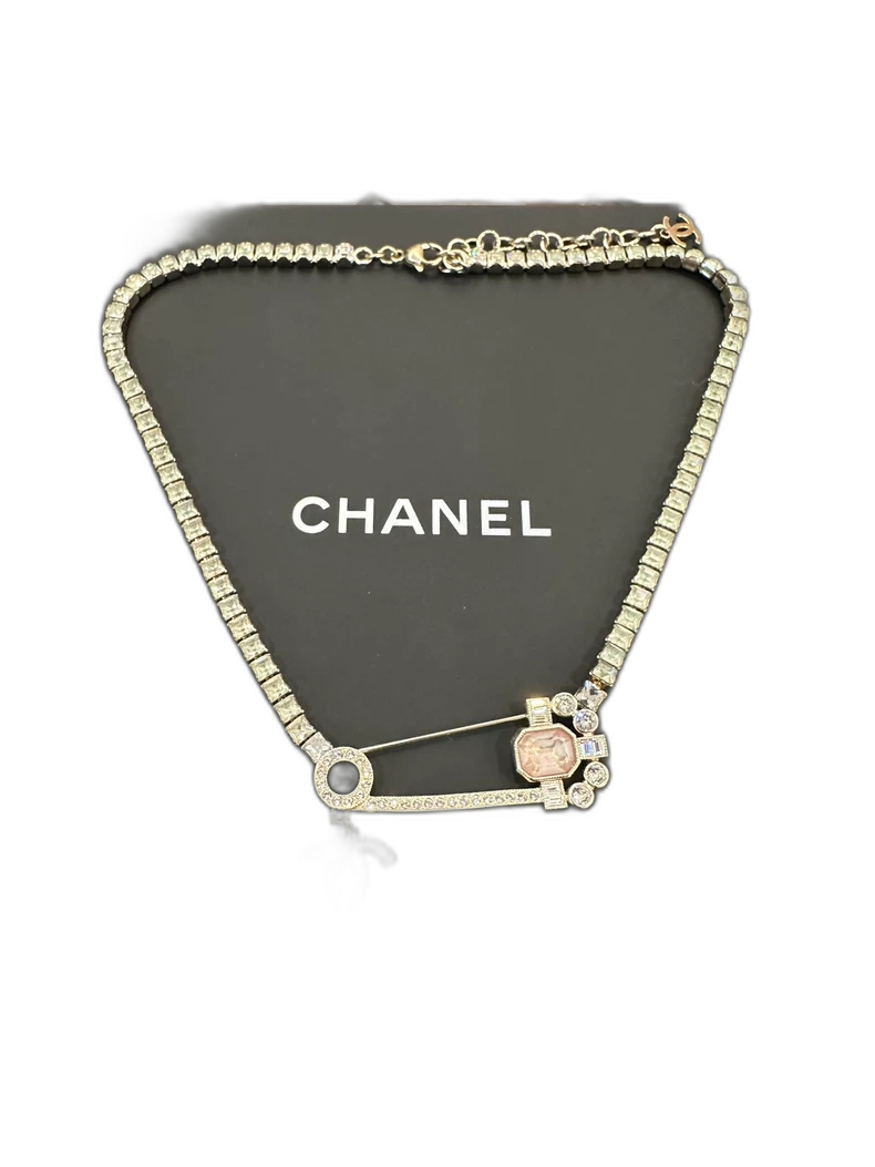 Pink Safety Pin Brooch Necklace