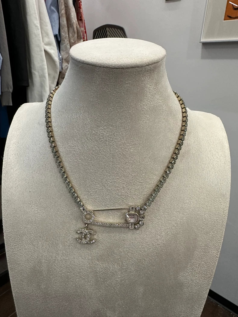 Pink Safety Pin Brooch Necklace