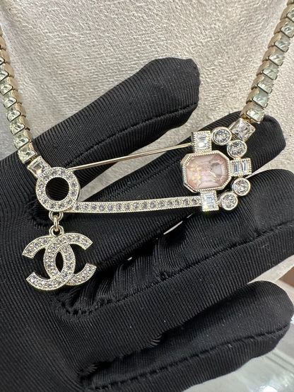 Pink Safety Pin Brooch Necklace