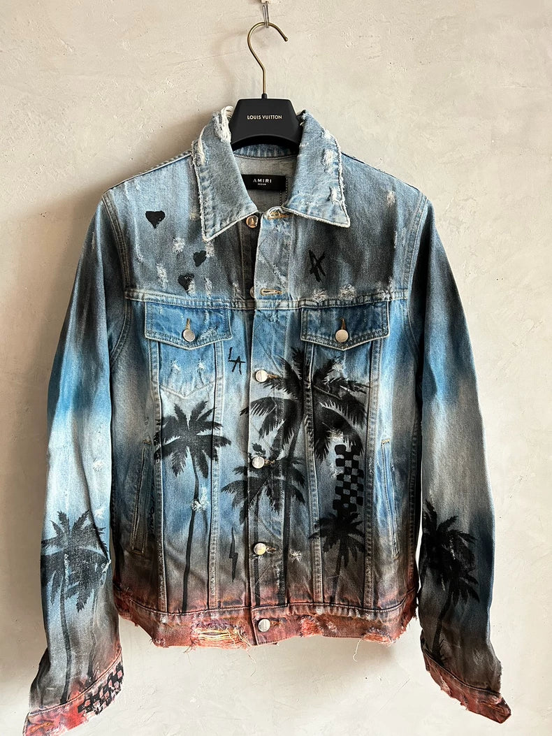 Amiri Palm Tree Print Denim Jacket