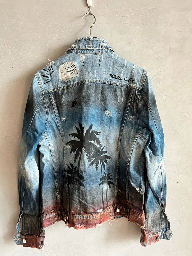 Amiri Palm Tree Print Denim Jacket