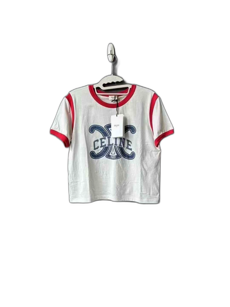 Celine White Red Short Sleeve T-Shirt