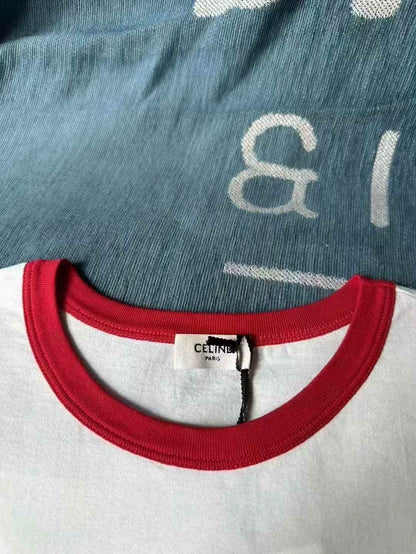 Celine White Red Short Sleeve T-Shirt