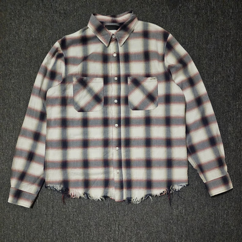 Amiri Plaid Shirt with Fringe Hem-yf
