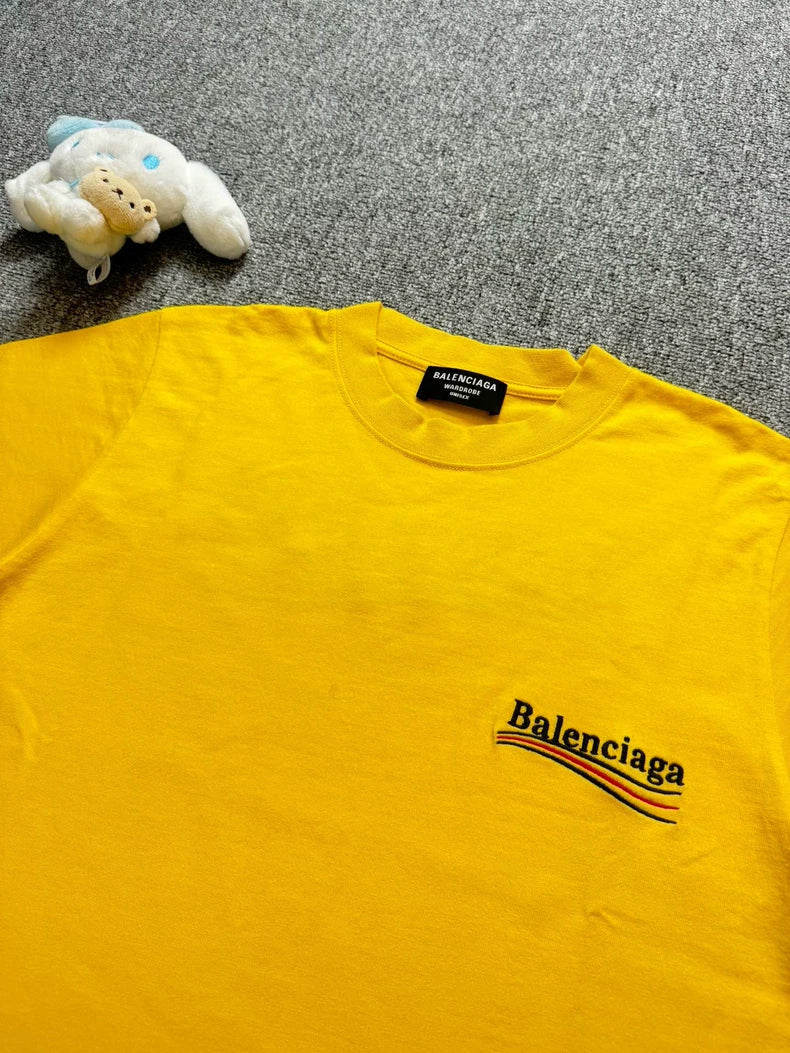Balenciaga Yellow Embroidered Short Sleeve Shirt