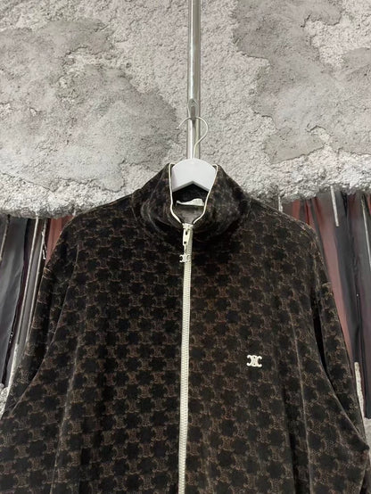 Celine Velvet Monogram Zip Jacket Coat