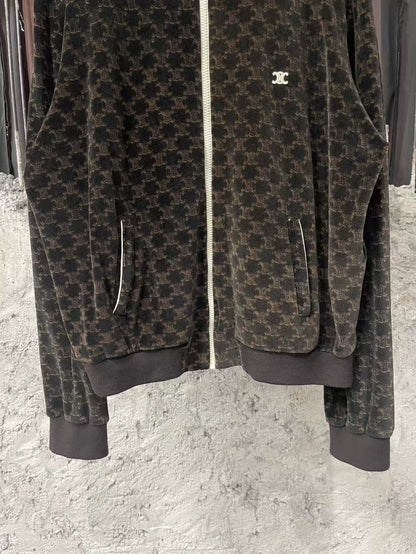 Celine Velvet Monogram Zip Jacket Coat