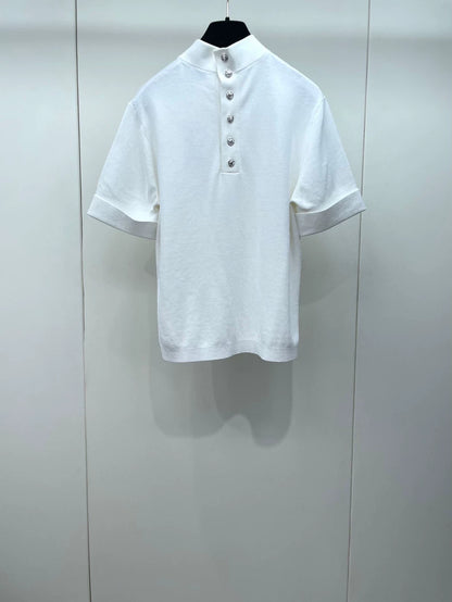 White Knit Short Sleeve Top