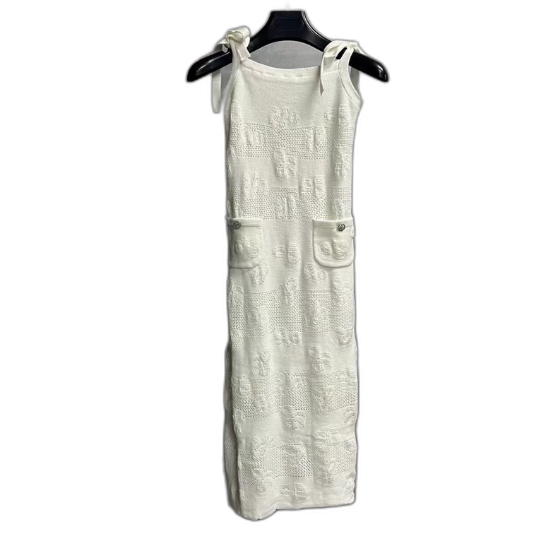 White Embossed Logo Dress by Chanel
