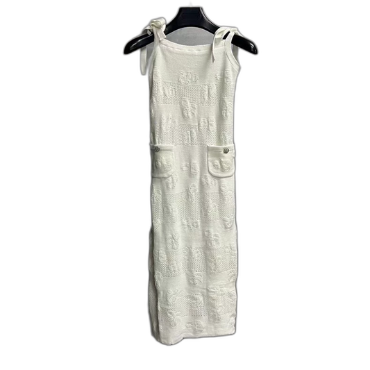 White Embossed Logo Dress by Chanel